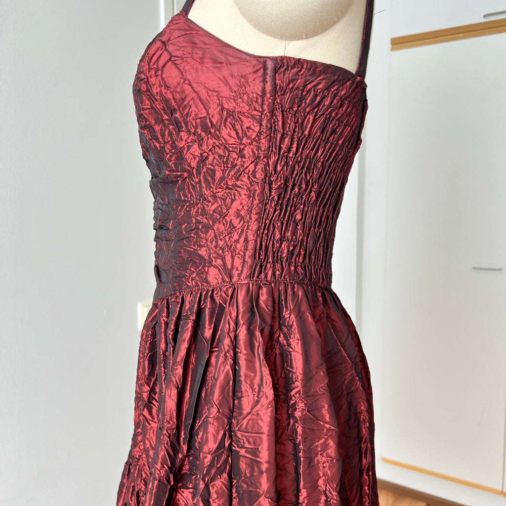 1980s RADAR Red Metallic Prom Dress-Whimsygoth Taffetta Party Dress EU 38