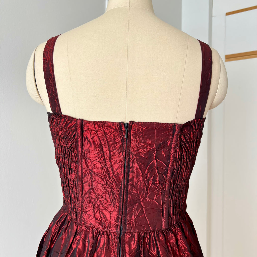 1980s RADAR Red Metallic Prom Dress-Whimsygoth Taffetta Party Dress EU 38