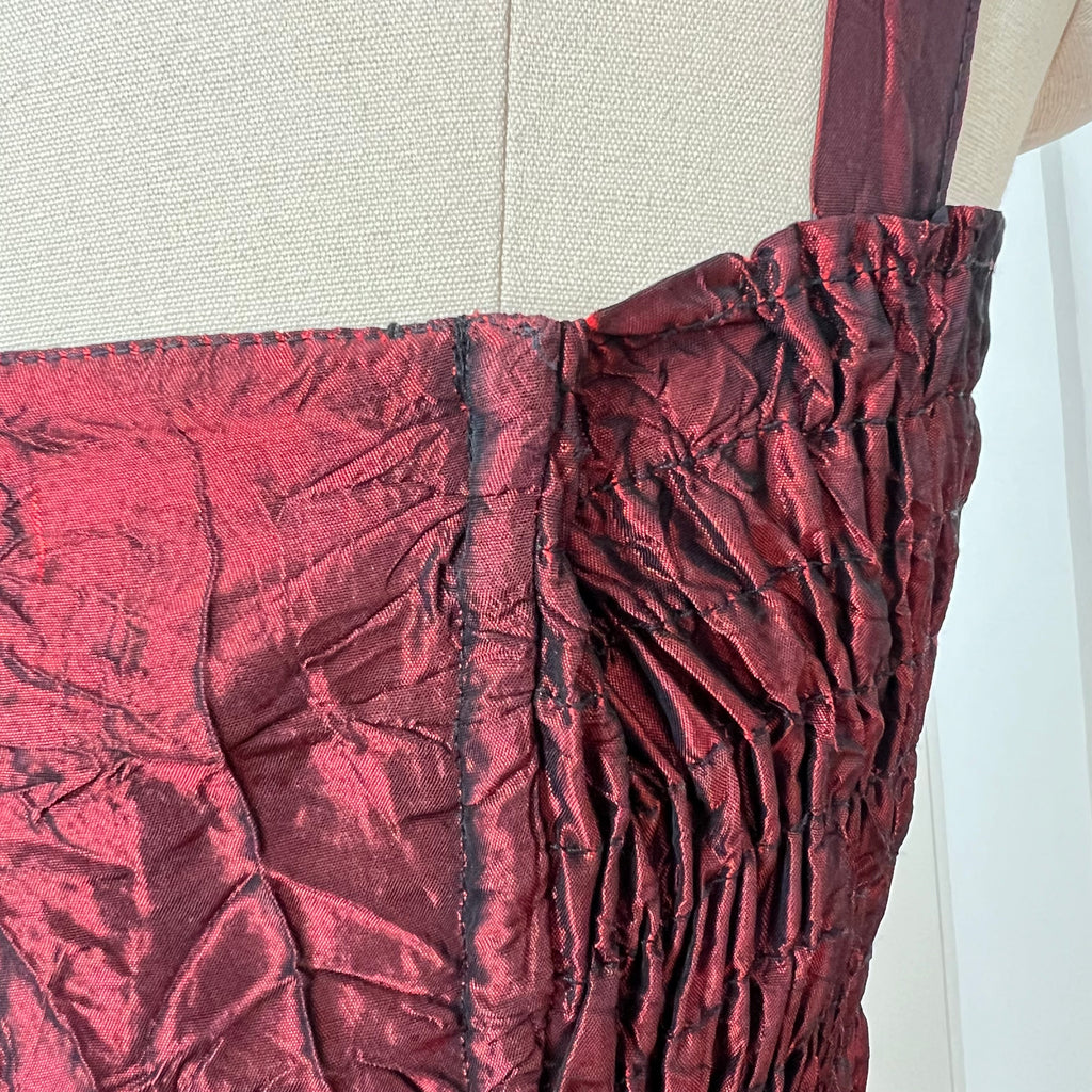 1980s RADAR Red Metallic Prom Dress-Whimsygoth Taffetta Party Dress EU 38