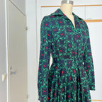 1970s Equestrian Pleated Midi Dress-Long Sleeves Belted Day Dress EU 38