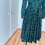 1970s Equestrian Pleated Midi Dress-Long Sleeves Belted Day Dress EU 38