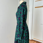 1970s Equestrian Pleated Midi Dress-Long Sleeves Belted Day Dress EU 38