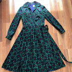 1970s Equestrian Pleated Midi Dress-Long Sleeves Belted Day Dress EU 38