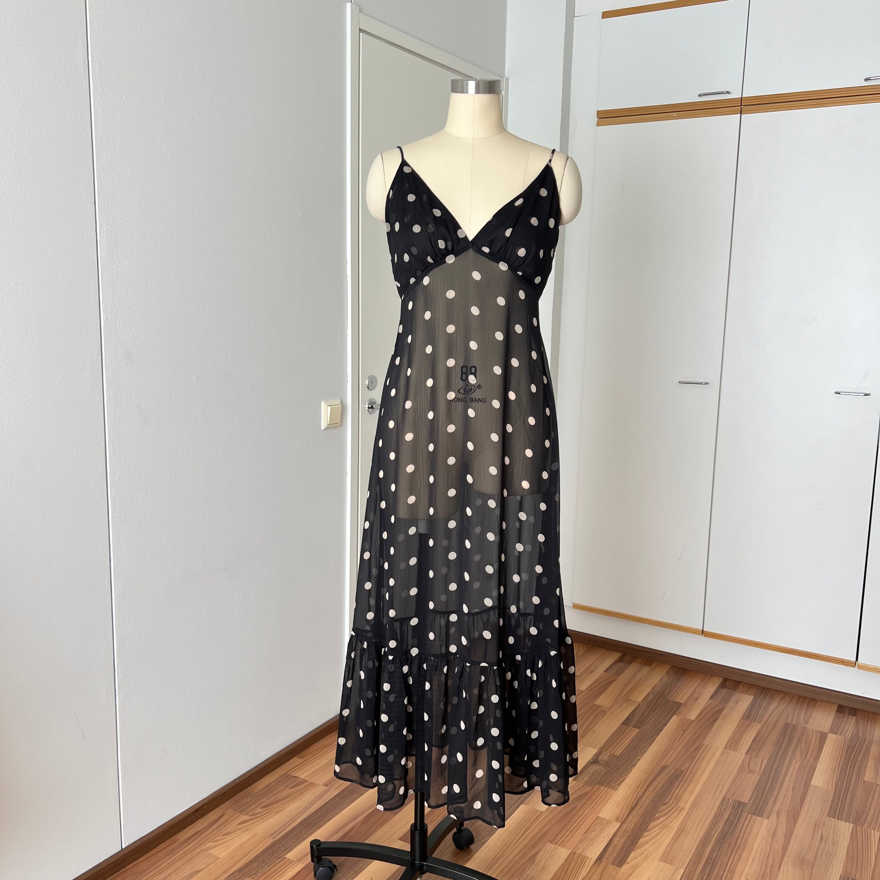 Y2K Sheer Fairycore Midi Dress-Summer Polka Dot 00s Dress-Vintage 2000s Slip Dress