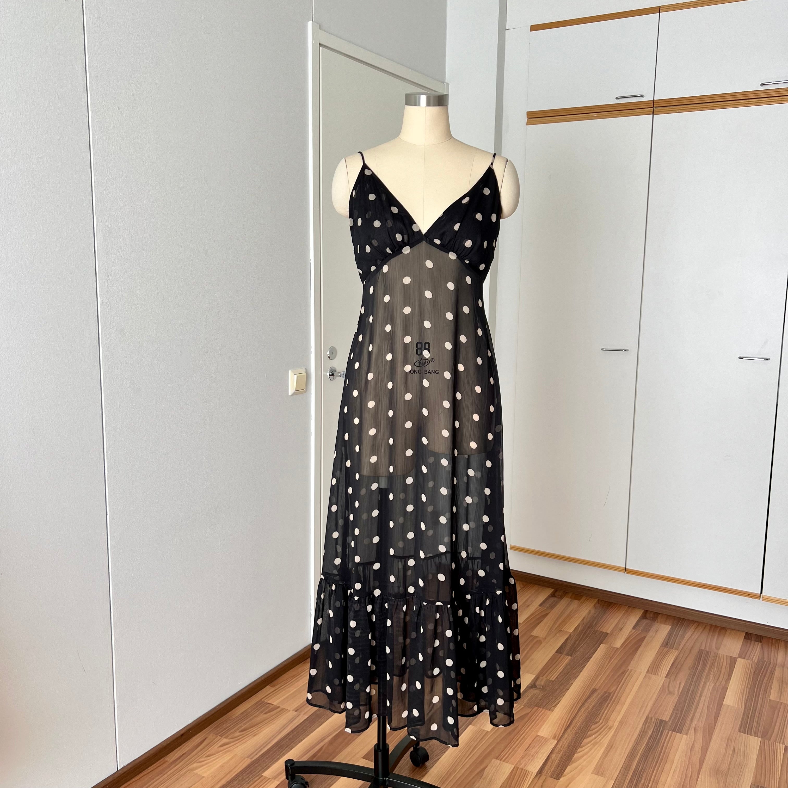 Y2K Sheer Fairycore Midi Dress-Summer Polka Dot 00s Dress-Vintage 2000s Slip Dress