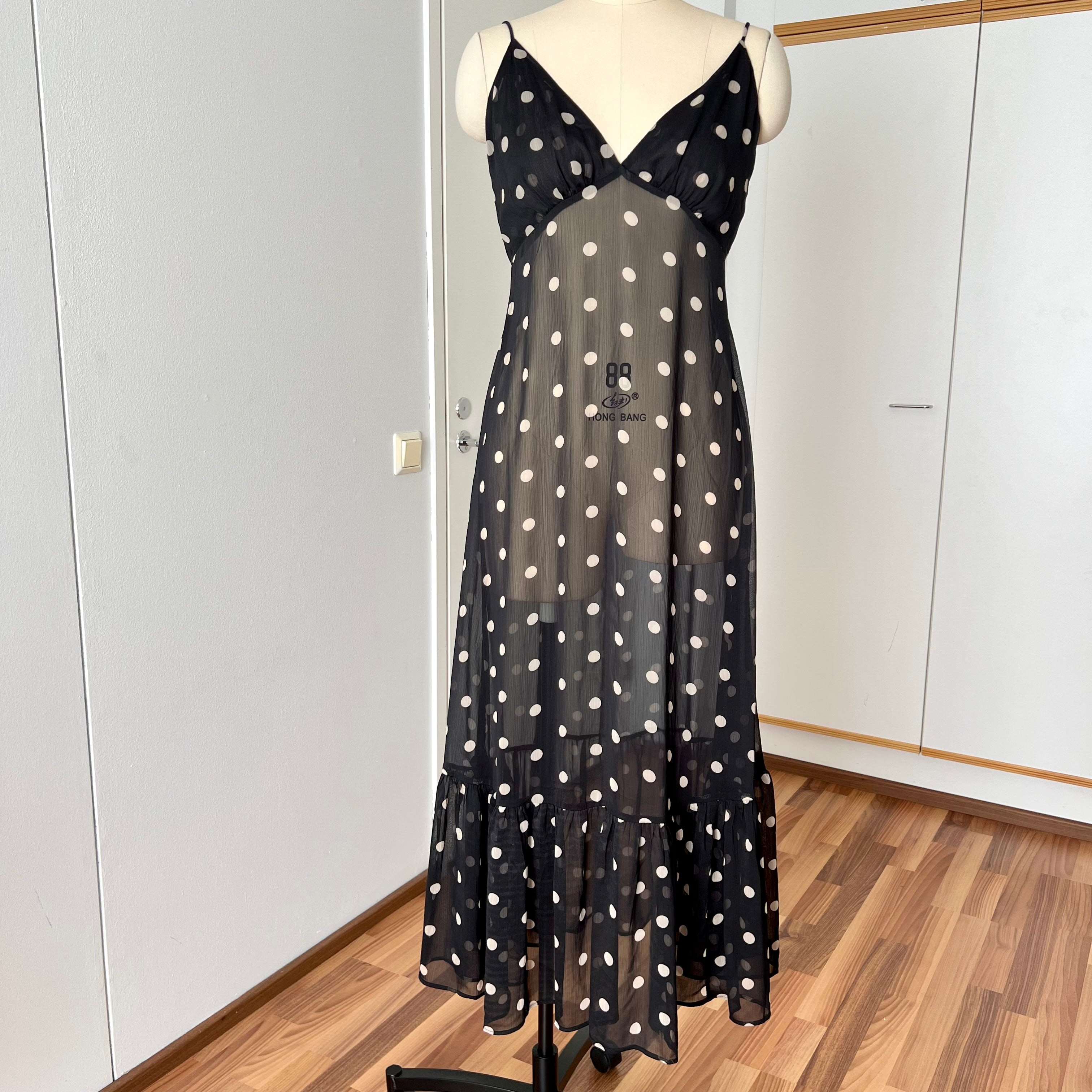 Y2K Sheer Fairycore Midi Dress-Summer Polka Dot 00s Dress-Vintage 2000s Slip Dress