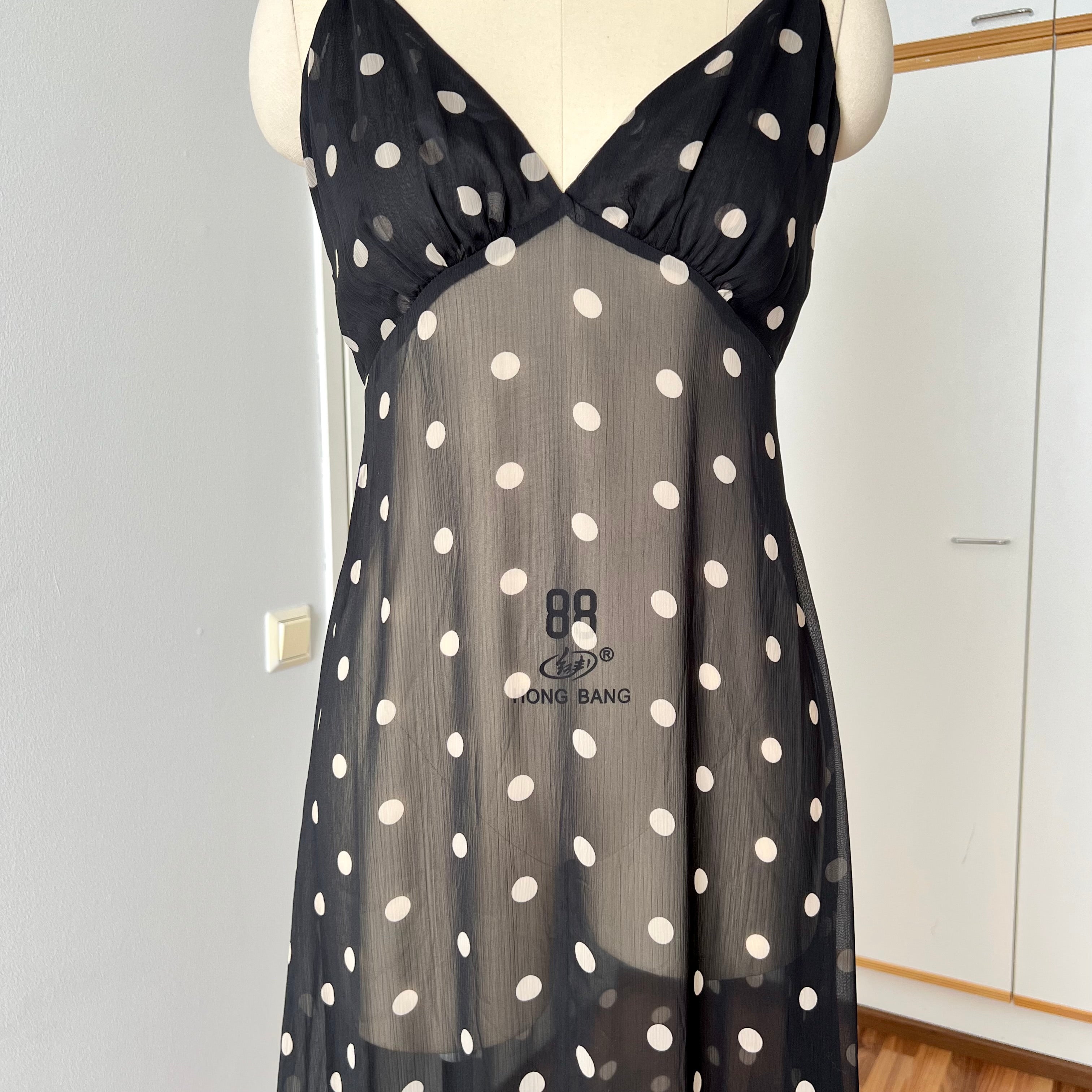 Y2K Sheer Fairycore Midi Dress-Summer Polka Dot 00s Dress-Vintage 2000s Slip Dress