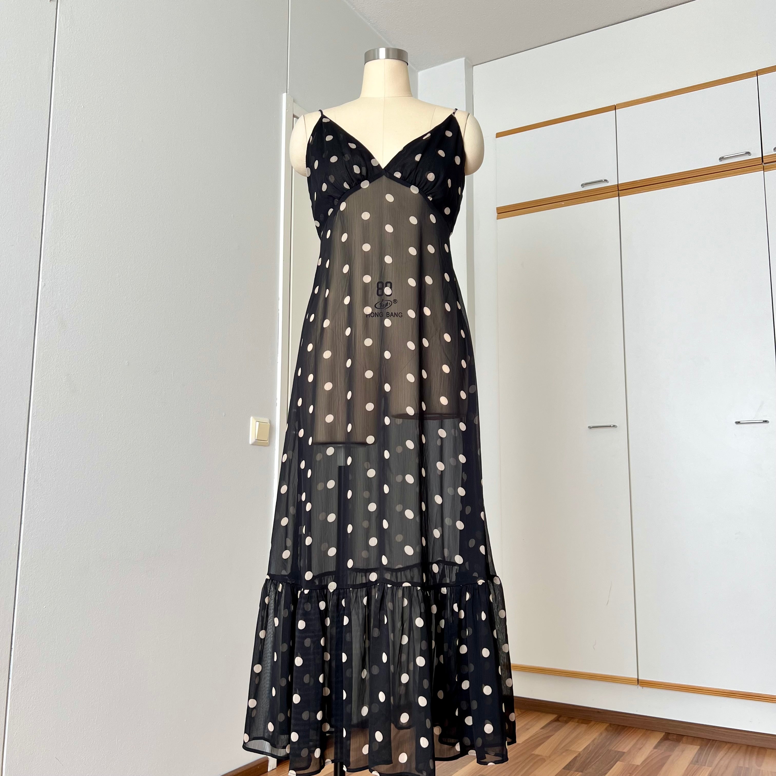 Y2K Sheer Fairycore Midi Dress-Summer Polka Dot 00s Dress-Vintage 2000s Slip Dress