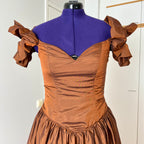1980s JOHN CHARLES Metallic Gown-Off Shoulder Basque Waist Cocktail Dress