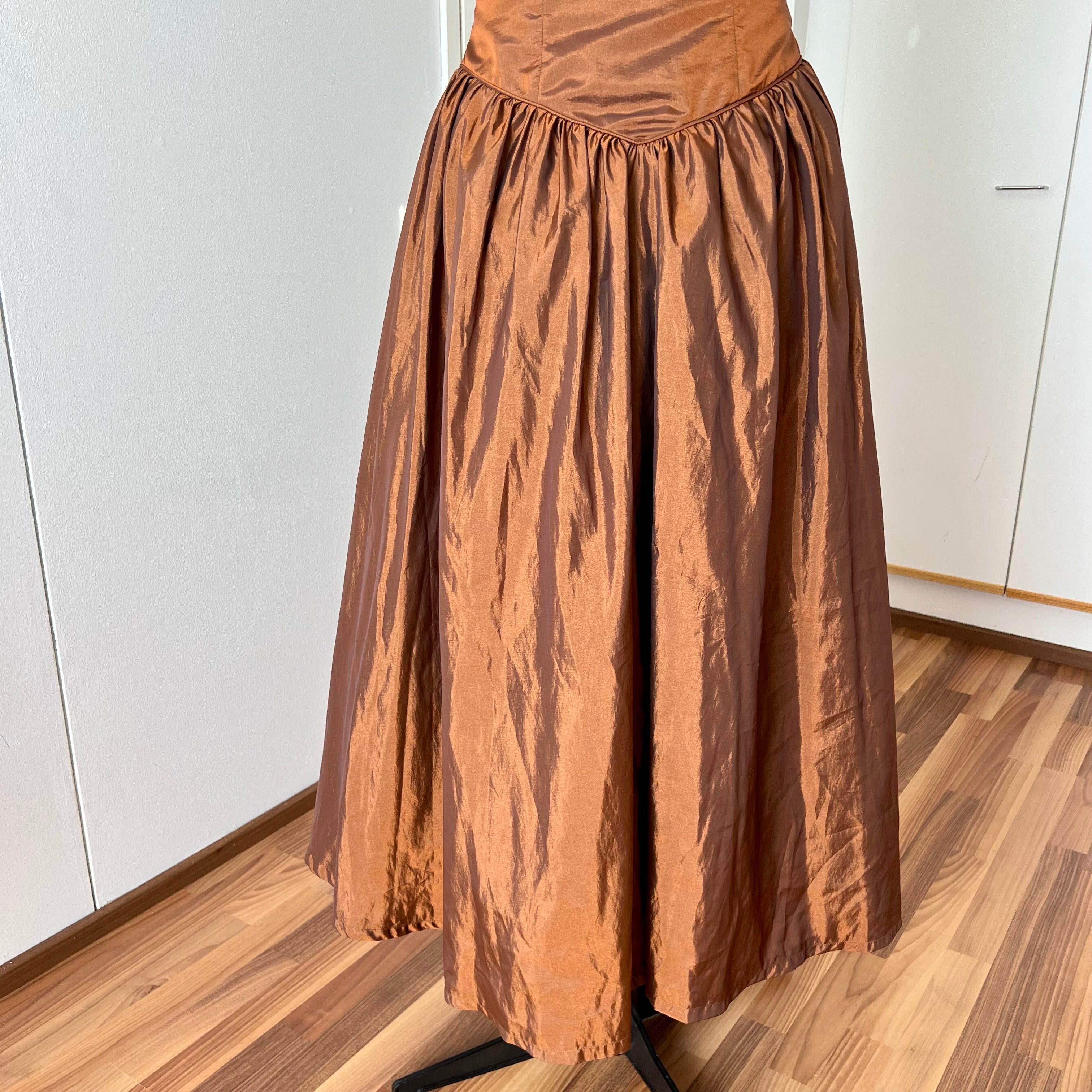 1980s JOHN CHARLES Metallic Gown-Off Shoulder Basque Waist Cocktail Dress