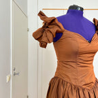 1980s JOHN CHARLES Metallic Gown-Off Shoulder Basque Waist Cocktail Dress