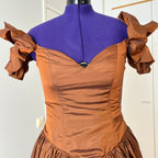 1980s JOHN CHARLES Metallic Gown-Off Shoulder Basque Waist Cocktail Dress