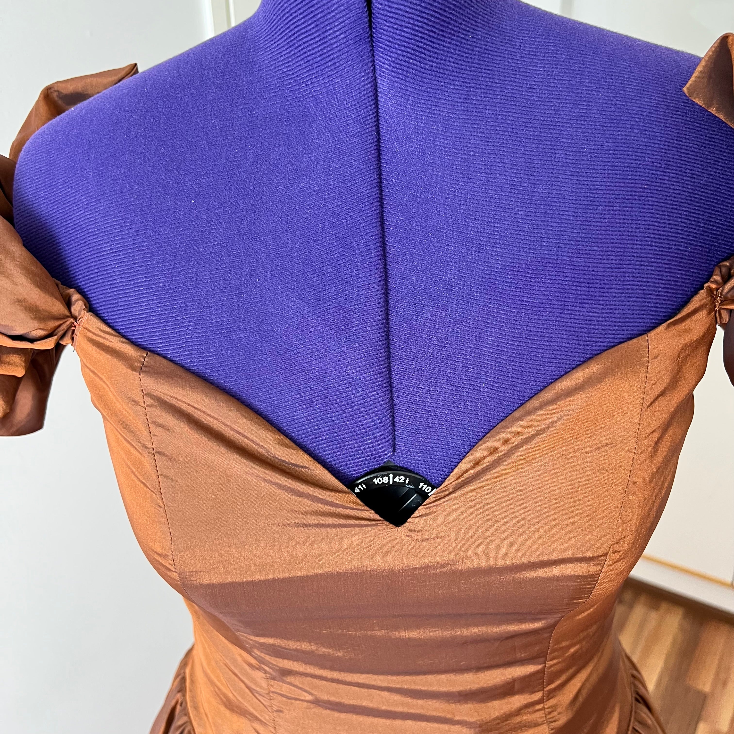 1980s JOHN CHARLES Metallic Gown-Off Shoulder Basque Waist Cocktail Dress