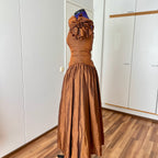 1980s JOHN CHARLES Metallic Gown-Off Shoulder Basque Waist Cocktail Dress