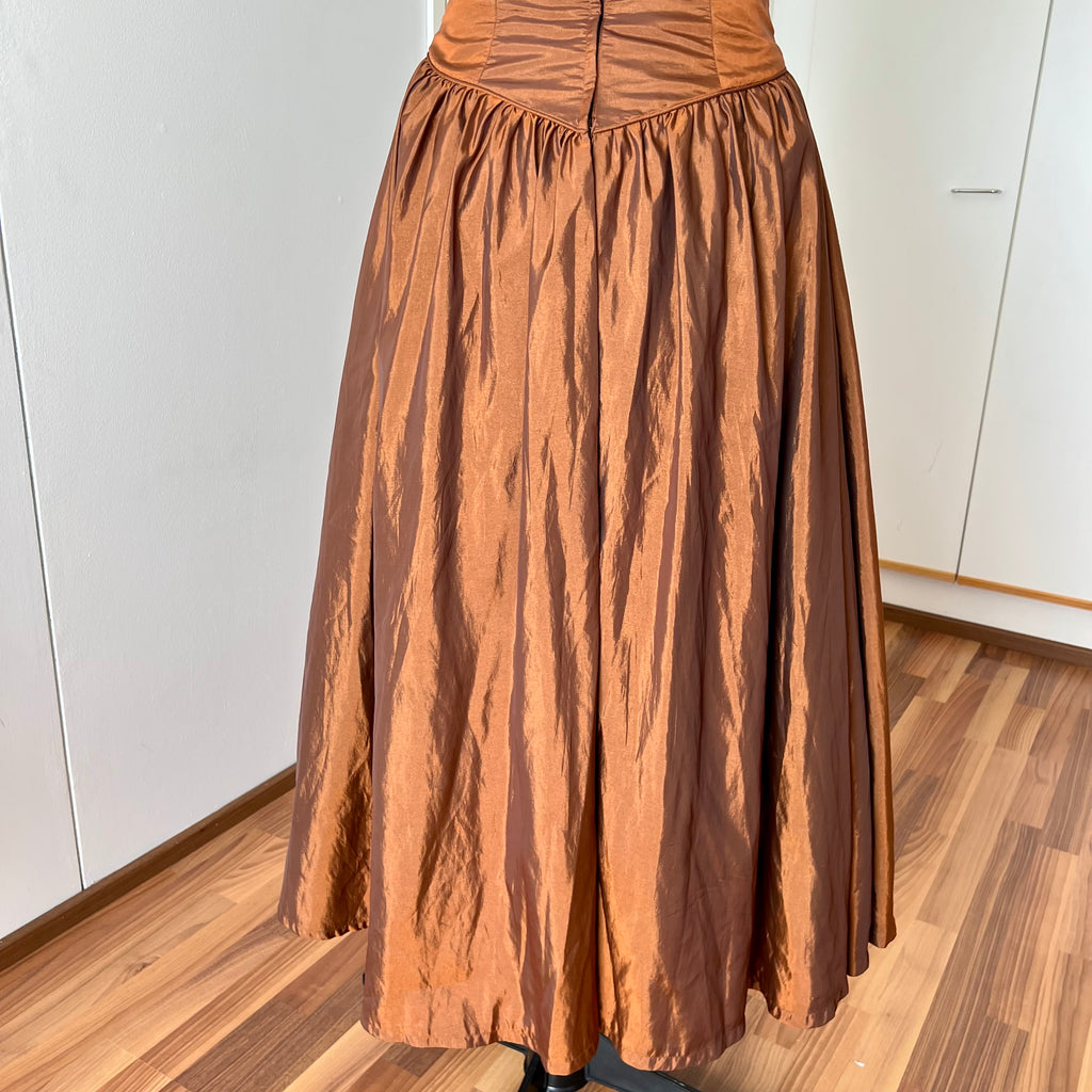 1980s JOHN CHARLES Metallic Gown-Off Shoulder Basque Waist Cocktail Dress