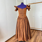 1980s JOHN CHARLES Metallic Gown-Off Shoulder Basque Waist Cocktail Dress
