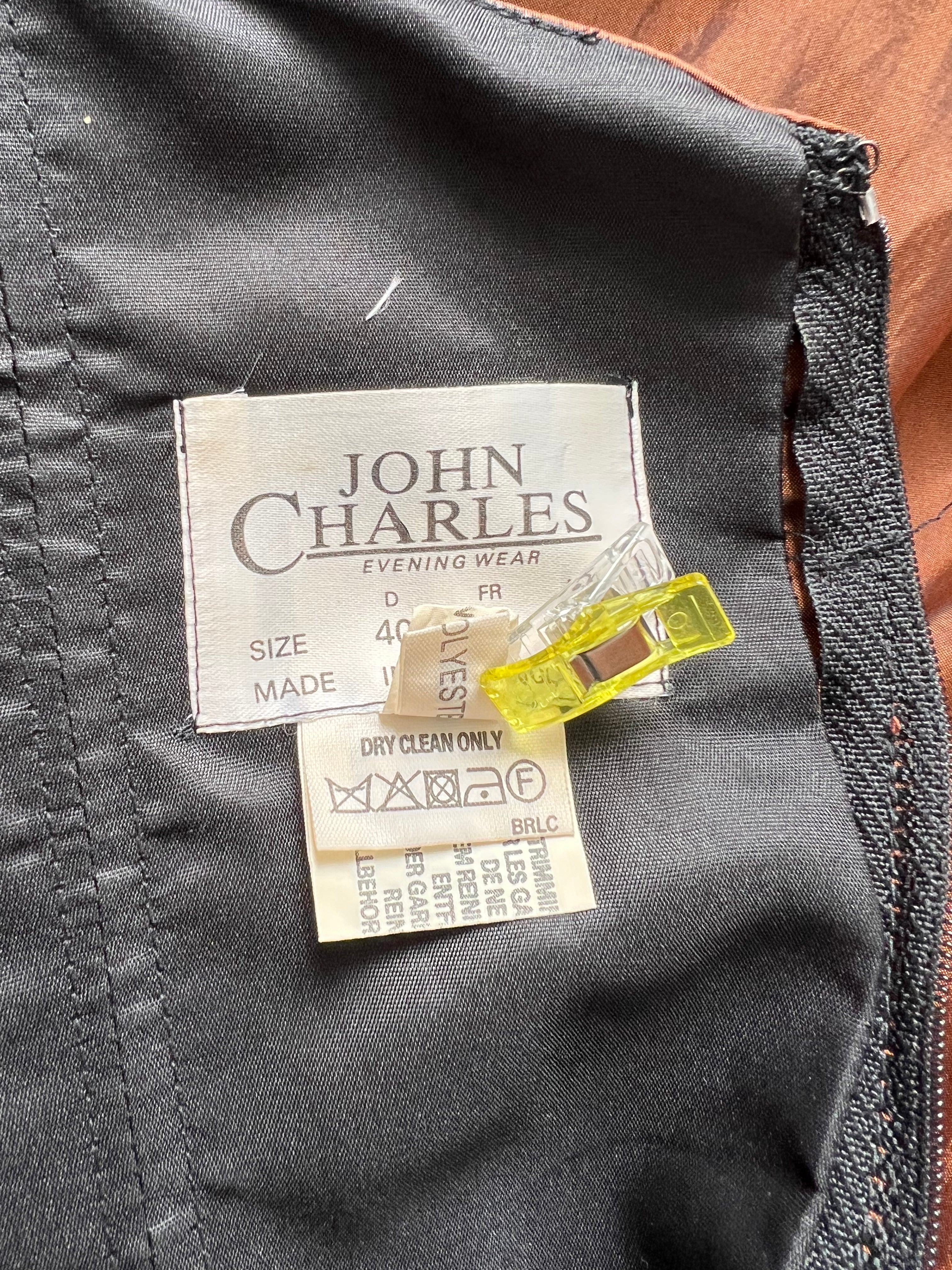 1980s JOHN CHARLES Metallic Gown-Off Shoulder Basque Waist Cocktail Dress