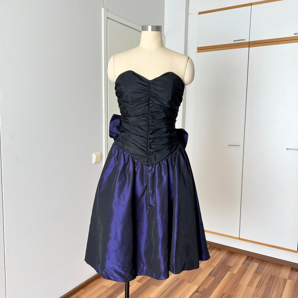 1980s YESSICA Taffeta Prom Party Dress-Strapless Ruched Cocktail Evening Dress EU 36