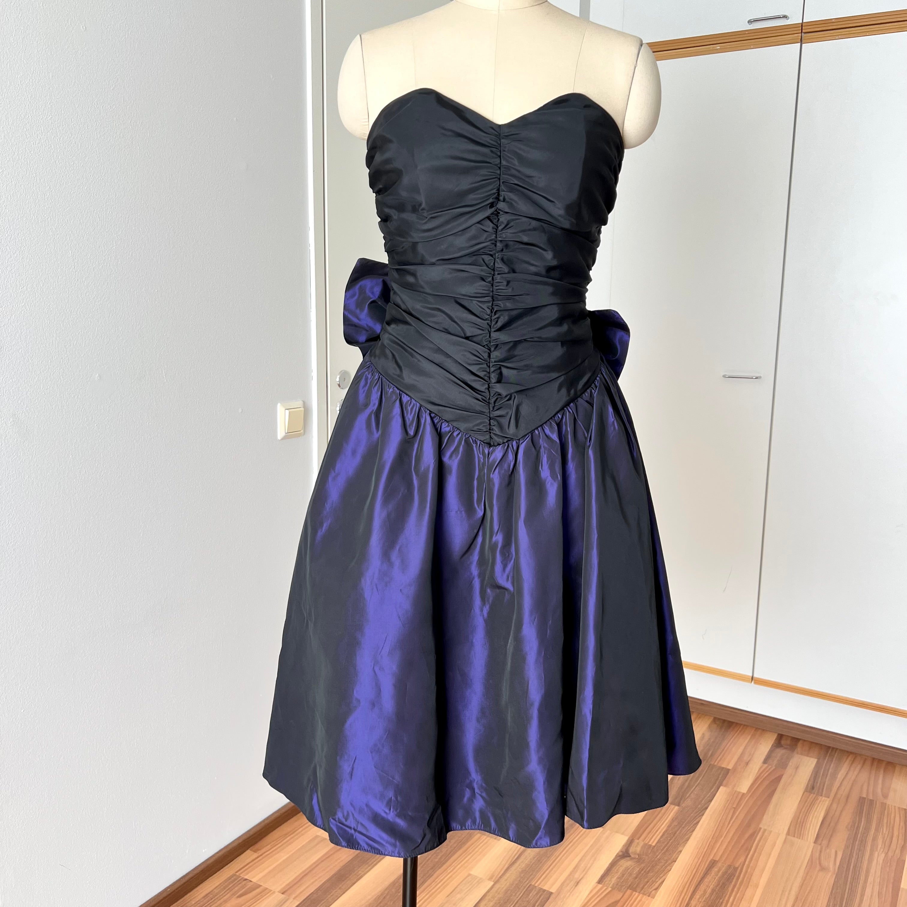 1980s YESSICA Taffeta Prom Party Dress-Strapless Ruched Cocktail Evening Dress EU 36