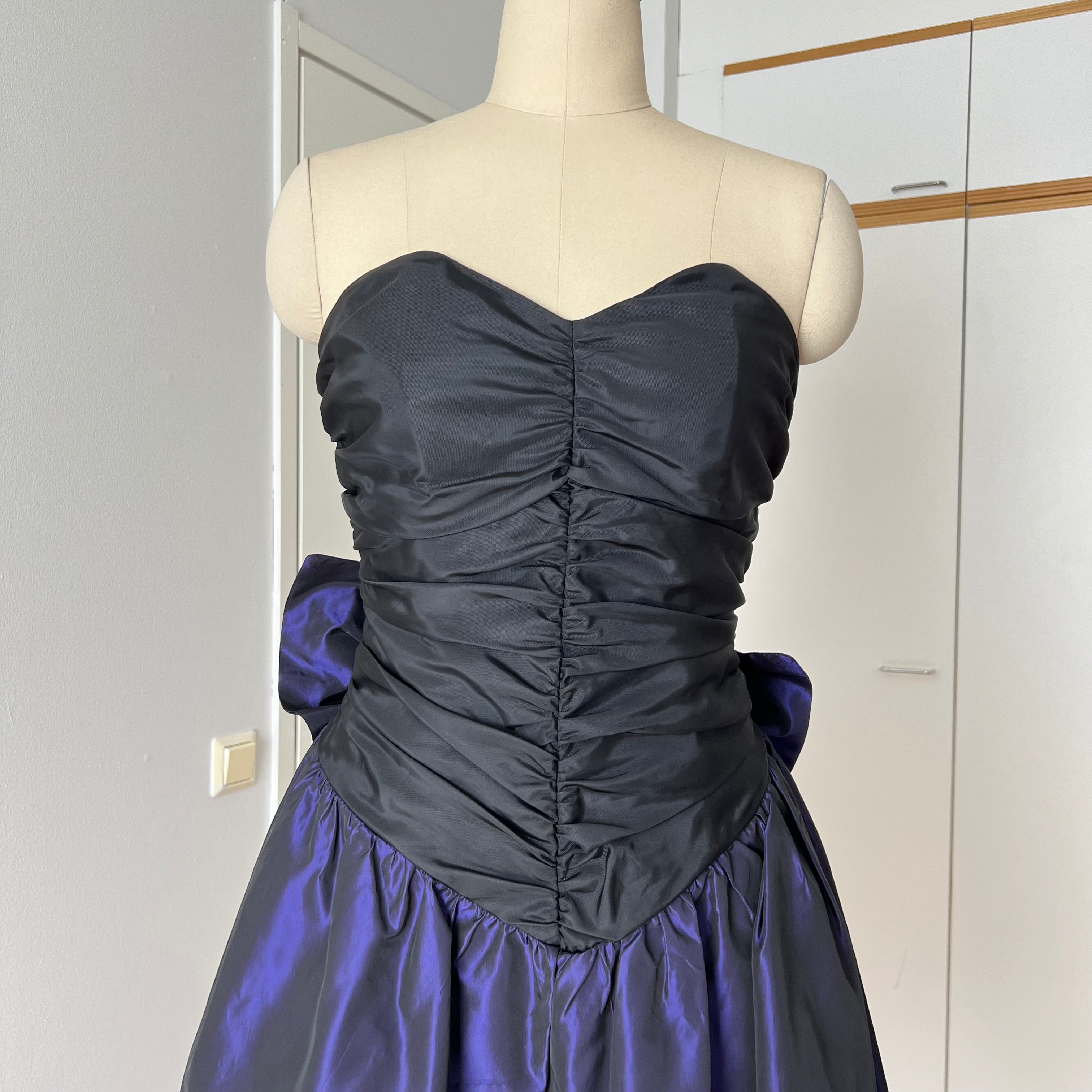 1980s YESSICA Taffeta Prom Party Dress-Strapless Ruched Cocktail Evening Dress EU 36