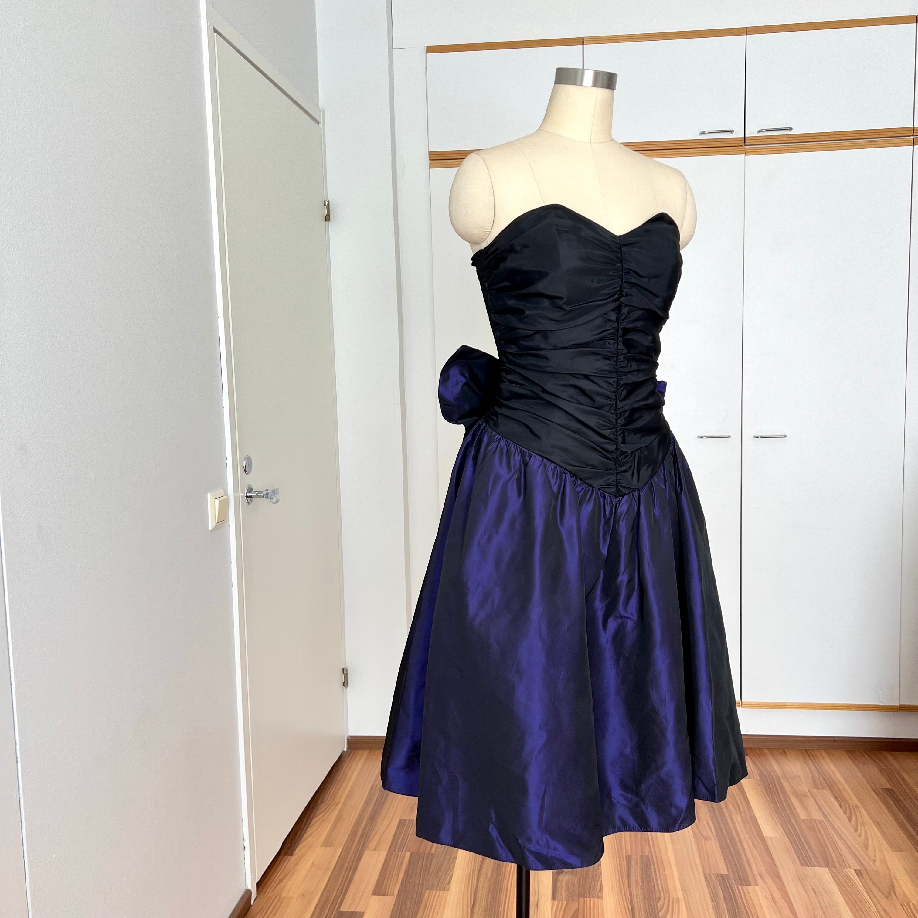 1980s YESSICA Taffeta Prom Party Dress-Strapless Ruched Cocktail Evening Dress EU 36