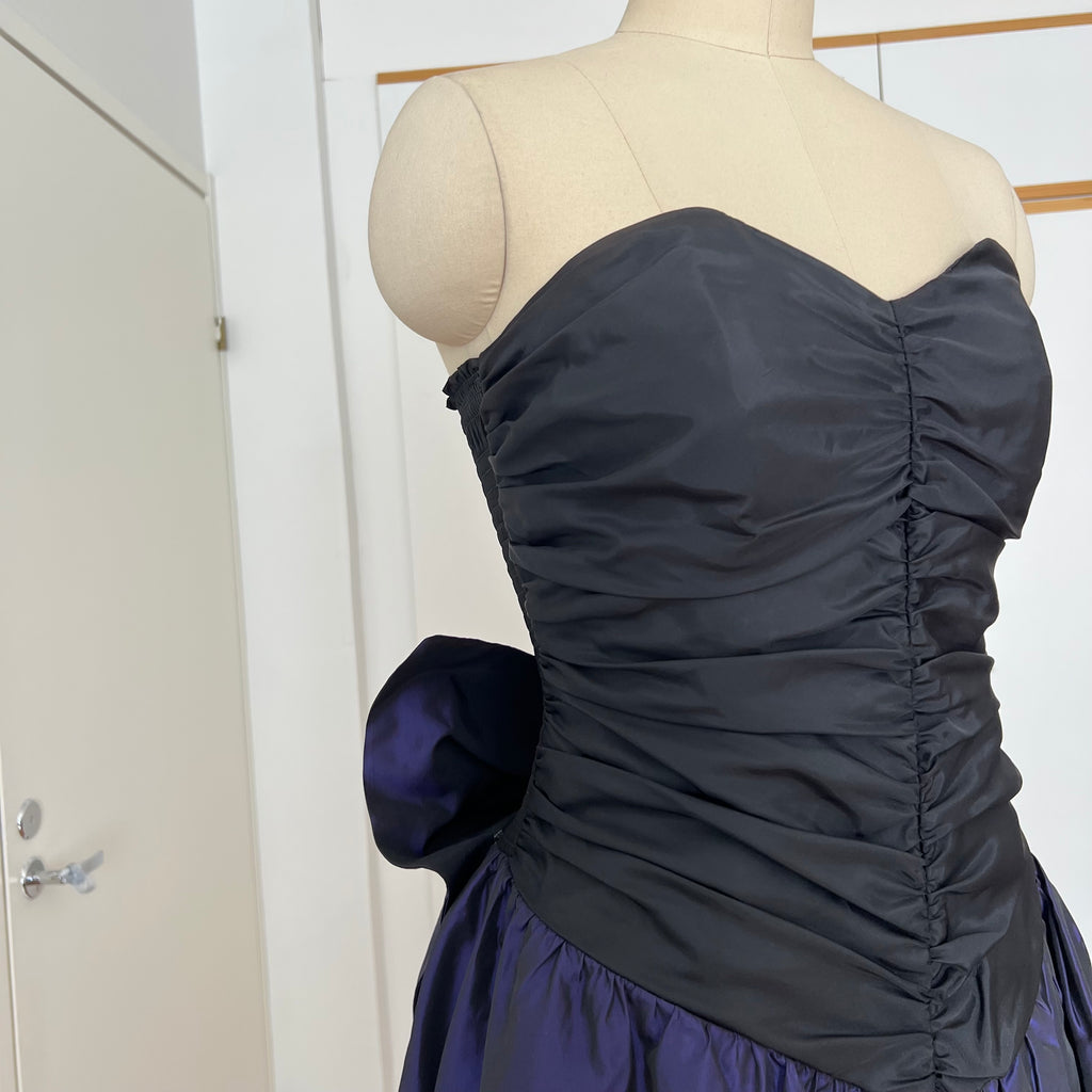 1980s YESSICA Taffeta Prom Party Dress-Strapless Ruched Cocktail Evening Dress EU 36