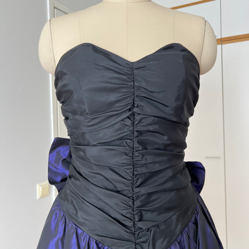 1980s YESSICA Taffeta Prom Party Dress-Strapless Ruched Cocktail Evening Dress EU 36