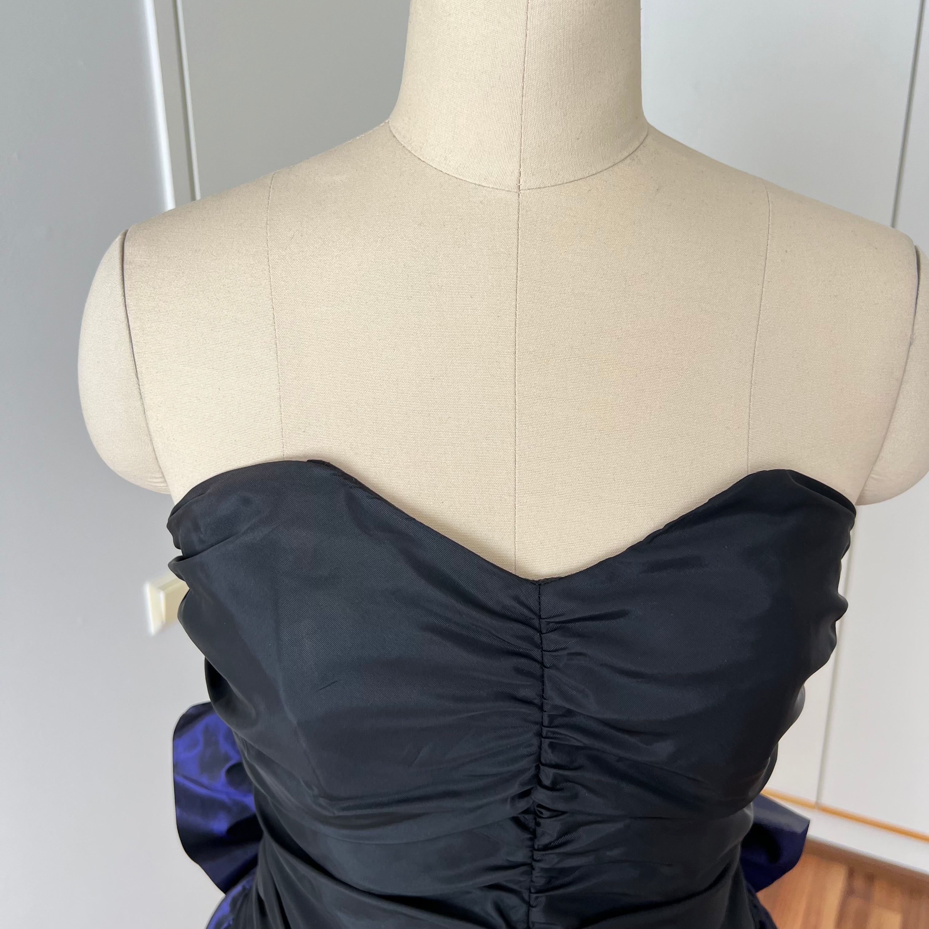 1980s YESSICA Taffeta Prom Party Dress-Strapless Ruched Cocktail Evening Dress EU 36
