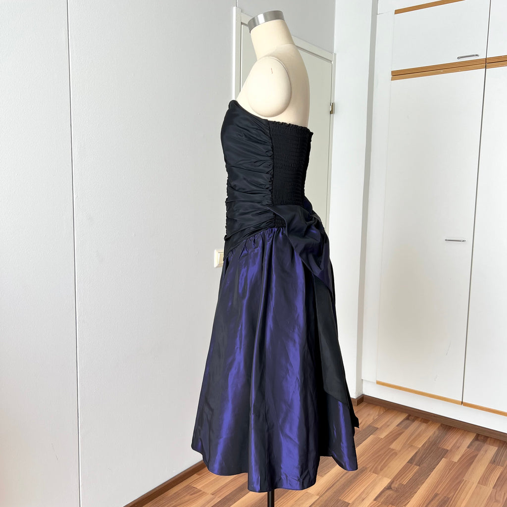 1980s YESSICA Taffeta Prom Party Dress-Strapless Ruched Cocktail Evening Dress EU 36