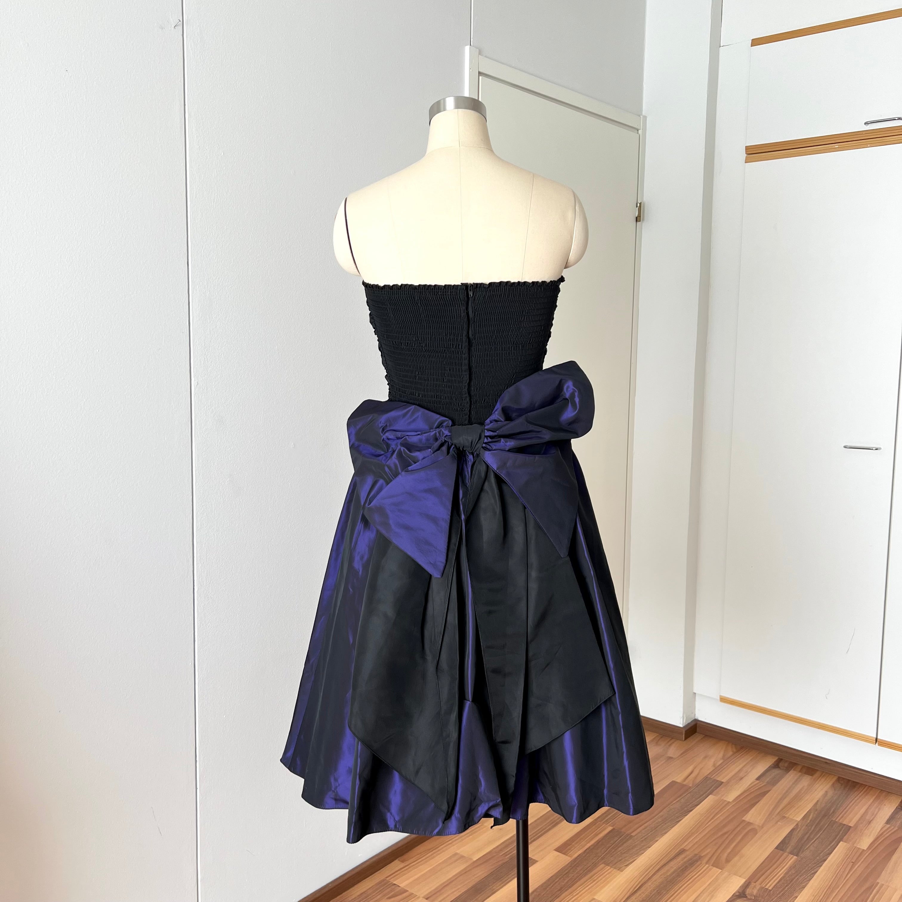 1980s YESSICA Taffeta Prom Party Dress-Strapless Ruched Cocktail Evening Dress EU 36