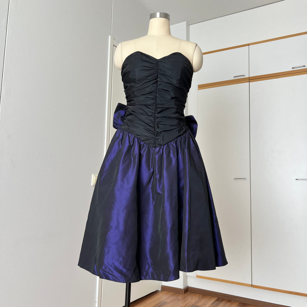 1980s YESSICA Taffeta Prom Party Dress-Strapless Ruched Cocktail Evening Dress EU 36