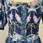 1980s Floral Cotton Trachten Dress SPORTALM-Austrian Folk Puff Sleeves Dirndl Dress