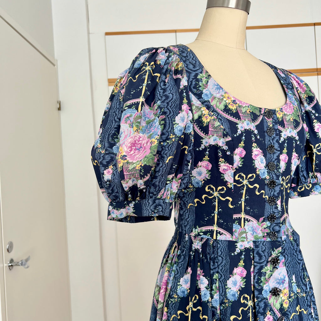 1980s Floral Cotton Trachten Dress SPORTALM-Austrian Folk Puff Sleeves Dirndl Dress