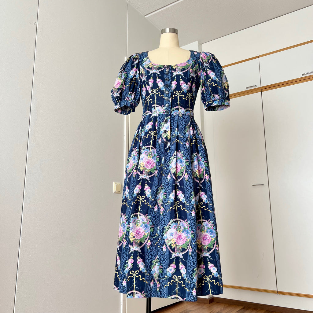 1980s Floral Cotton Trachten Dress SPORTALM-Austrian Folk Puff Sleeves Dirndl Dress