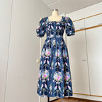 1980s Floral Cotton Trachten Dress SPORTALM-Austrian Folk Puff Sleeves Dirndl Dress