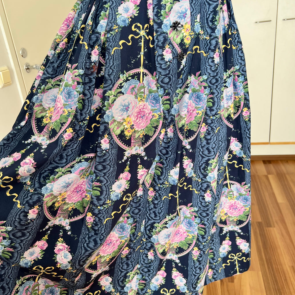 1980s Floral Cotton Trachten Dress SPORTALM-Austrian Folk Puff Sleeves Dirndl Dress