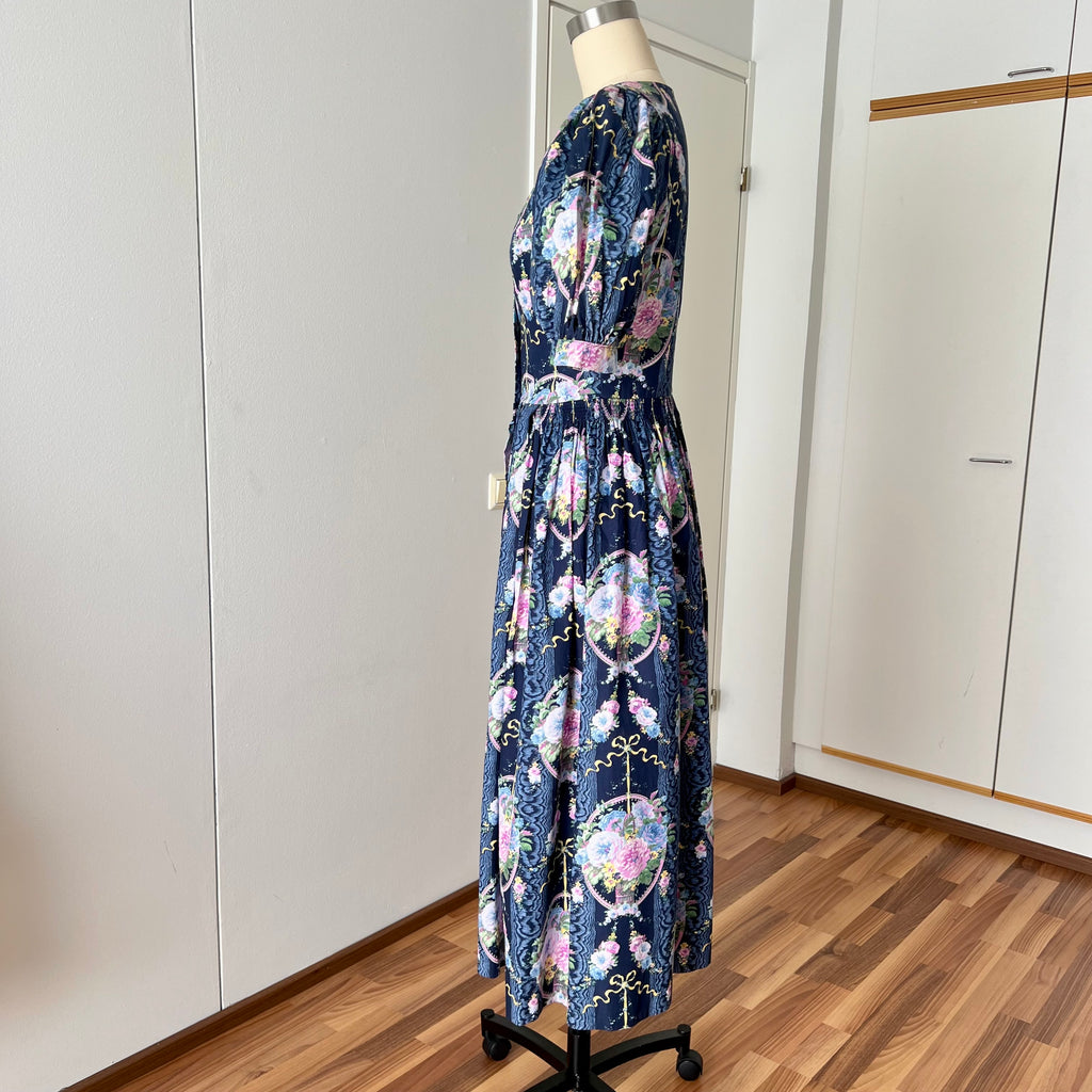 1980s Floral Cotton Trachten Dress SPORTALM-Austrian Folk Puff Sleeves Dirndl Dress