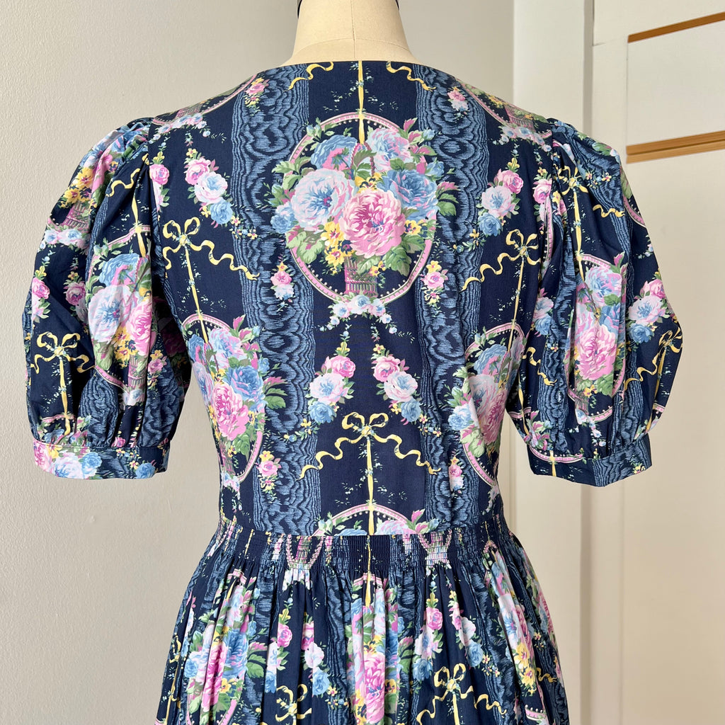 1980s Floral Cotton Trachten Dress SPORTALM-Austrian Folk Puff Sleeves Dirndl Dress