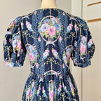 1980s Floral Cotton Trachten Dress SPORTALM-Austrian Folk Puff Sleeves Dirndl Dress