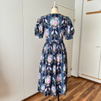 1980s Floral Cotton Trachten Dress SPORTALM-Austrian Folk Puff Sleeves Dirndl Dress