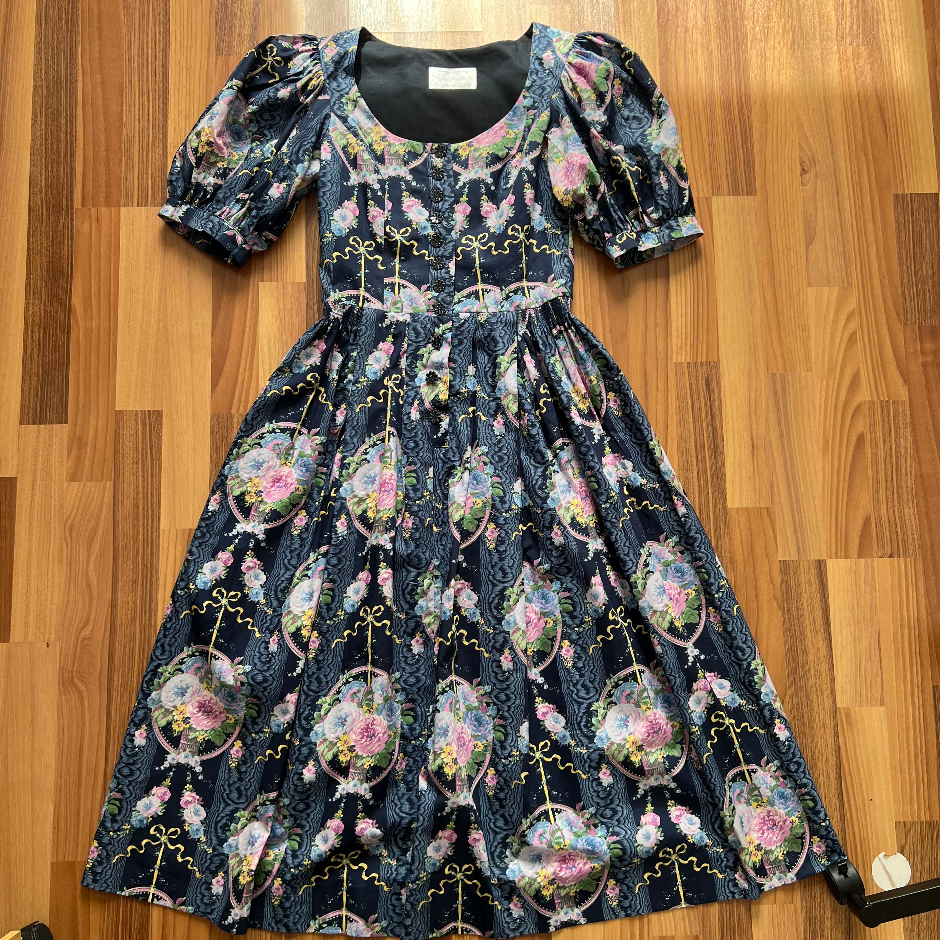 1980s Floral Cotton Trachten Dress SPORTALM-Austrian Folk Puff Sleeves Dirndl Dress