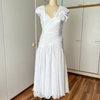 80s JOHN CHARLES Vintage Wedding Dress-Drop Waist Minimalist Bridal Gown