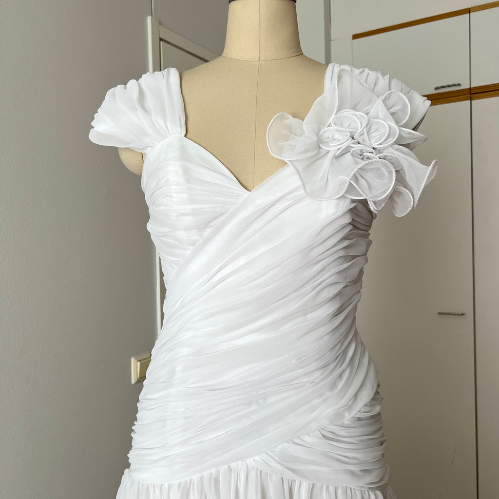 80s JOHN CHARLES Vintage Wedding Dress-Drop Waist Minimalist Bridal Gown