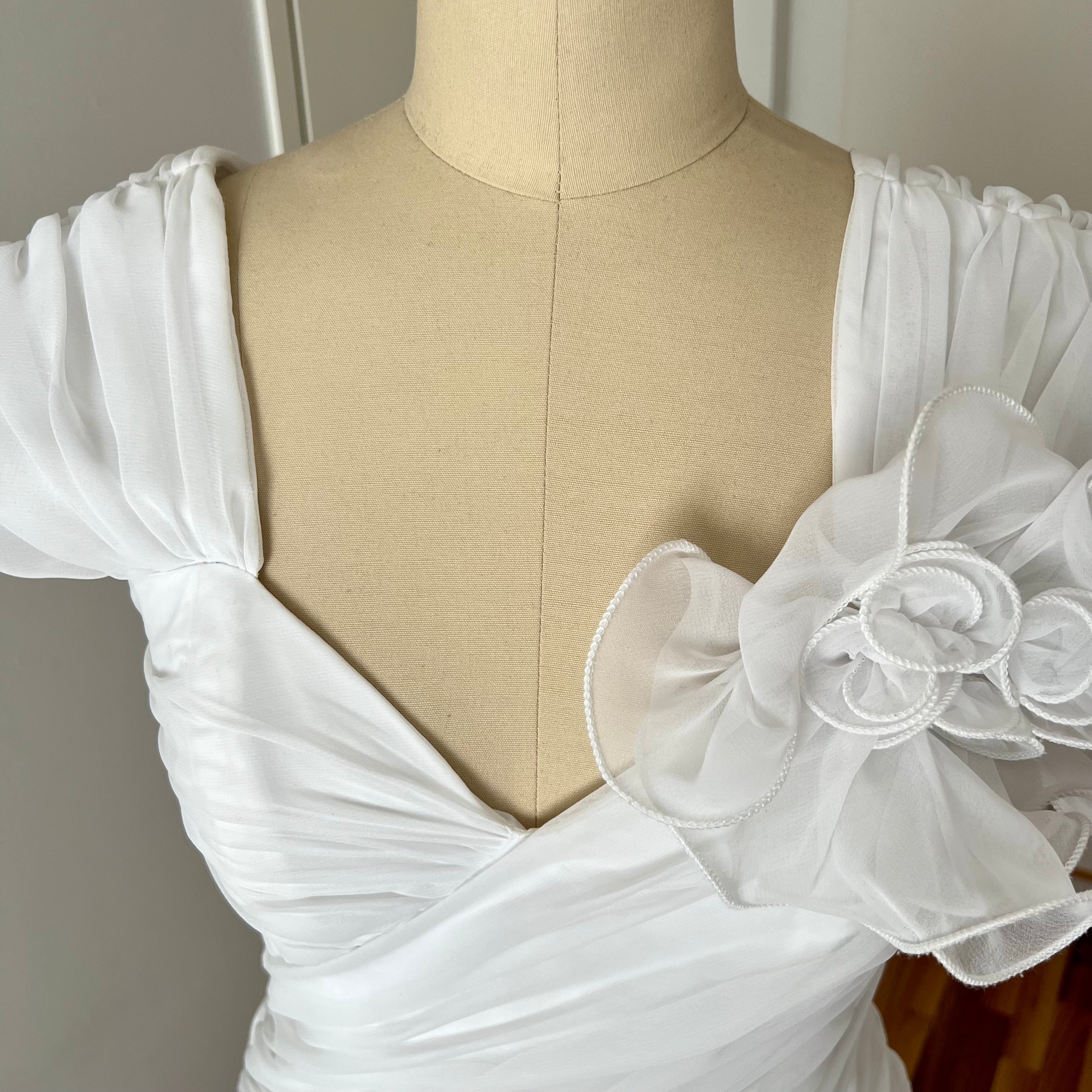 80s JOHN CHARLES Vintage Wedding Dress-Drop Waist Minimalist Bridal Gown