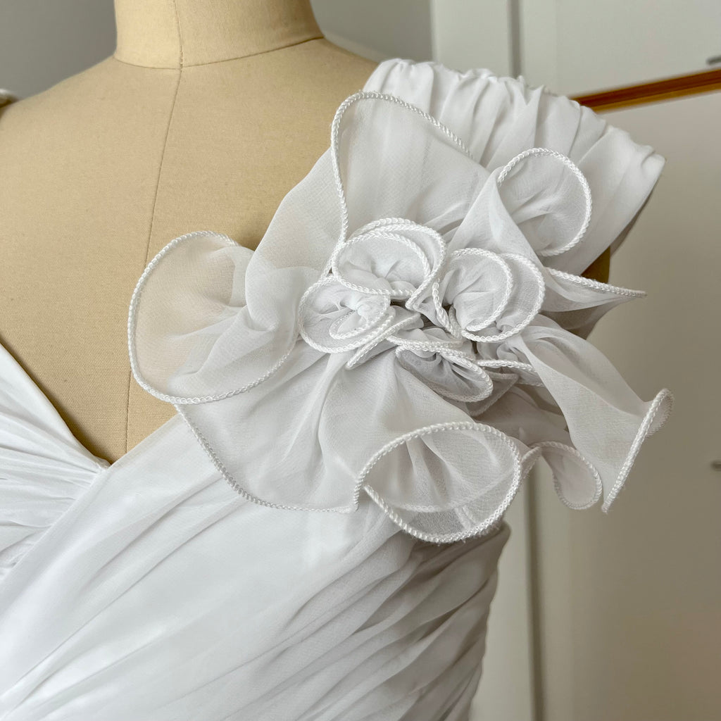 80s JOHN CHARLES Vintage Wedding Dress-Drop Waist Minimalist Bridal Gown