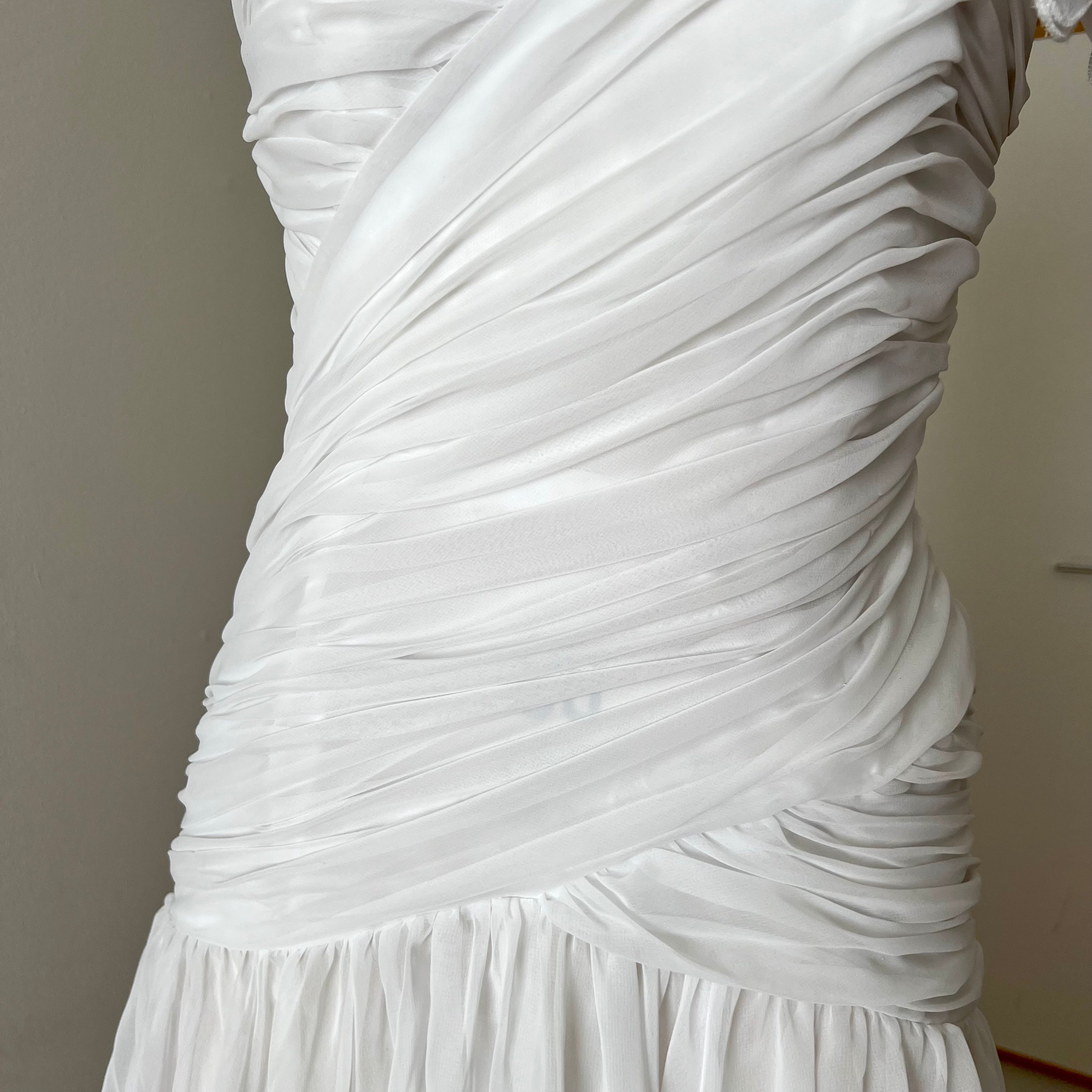 80s JOHN CHARLES Vintage Wedding Dress-Drop Waist Minimalist Bridal Gown