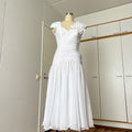 80s JOHN CHARLES Vintage Wedding Dress-Drop Waist Minimalist Bridal Gown