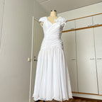 80s JOHN CHARLES Vintage Wedding Dress-Drop Waist Minimalist Bridal Gown