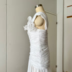80s JOHN CHARLES Vintage Wedding Dress-Drop Waist Minimalist Bridal Gown