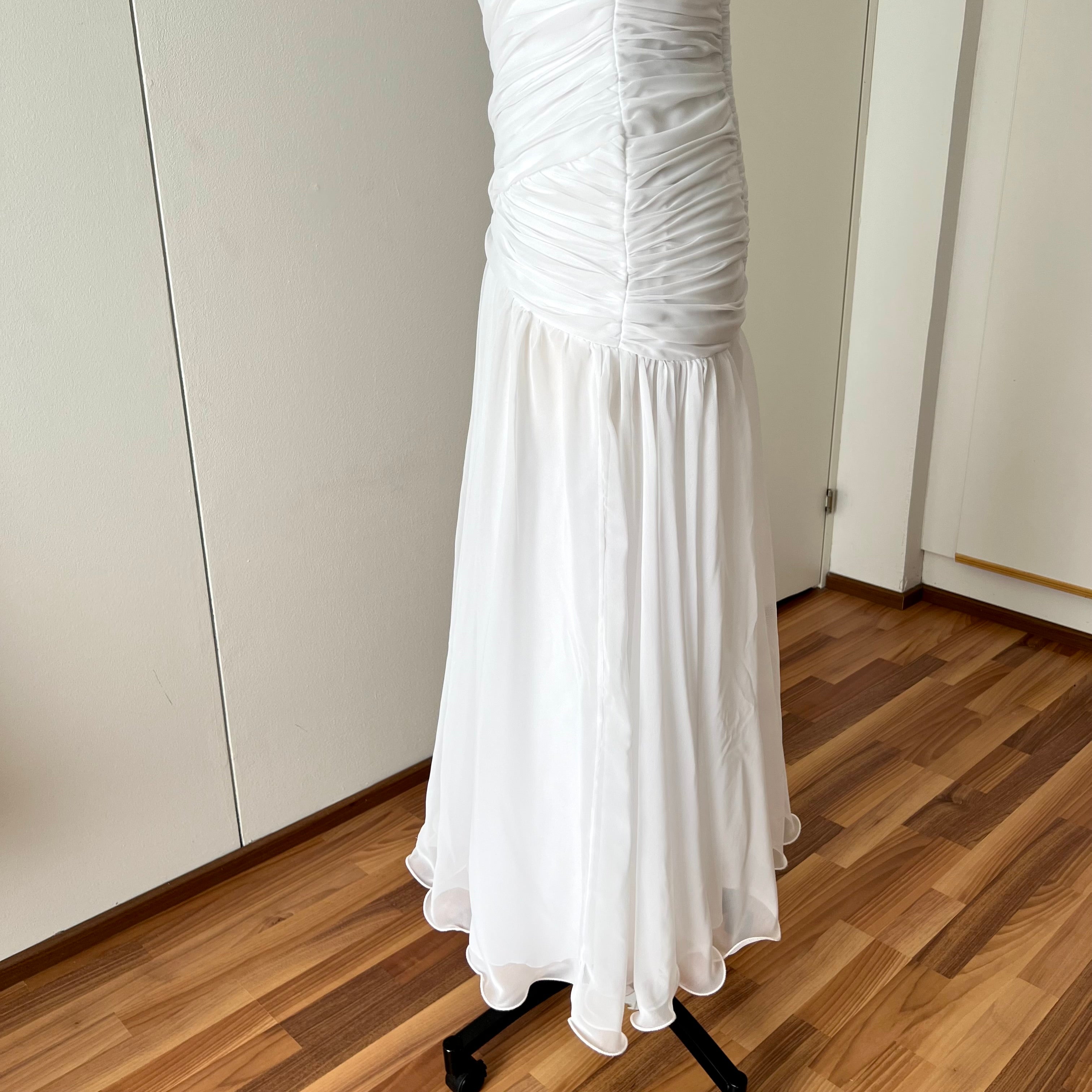 80s JOHN CHARLES Vintage Wedding Dress-Drop Waist Minimalist Bridal Gown